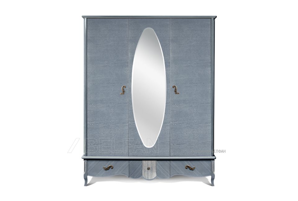 Шкаф для одежды "Katrin" 3-х дв. с зеркалом; альба с серебряной патиной