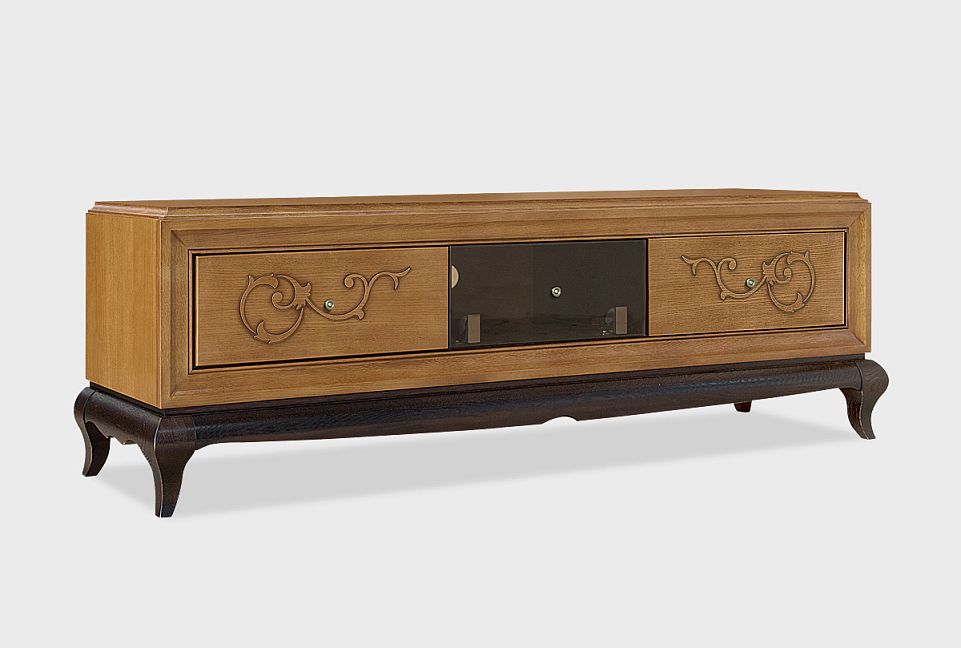 Тумба под ТВ "Соната" (декор); белая эмаль с темной патиной