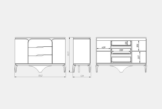 Тумба "Алекса" 3 (с ящиками) массив и шпон дуба, МДФ 12
