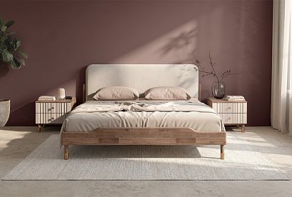 Кровать "Меридиан" (мягкое изголовье); без основания, без матраса; *А-017.160М; (1600x2000); к-торфяной дуб; Tiffany 2 Beige