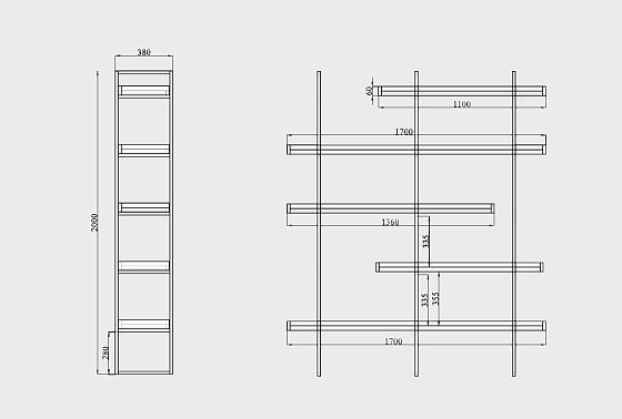 Стеллаж "Арт" 453 массив дуба, металл 9