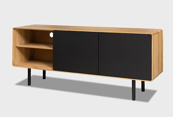 Тумба под ТВ высокая "Норман" 3 с нишей (левая) массив дуба, МДФ, металл 6