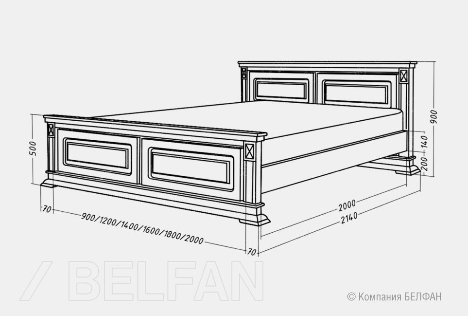 Кровать "Верди Люкс" (высокое изножье) массив и шпон дуба 2