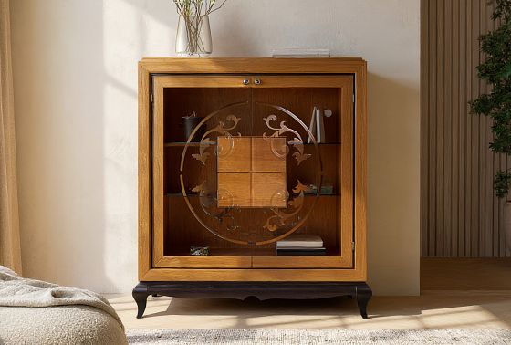 Тумба высокая "Соната" (стекло) массив и шпон дуба 6