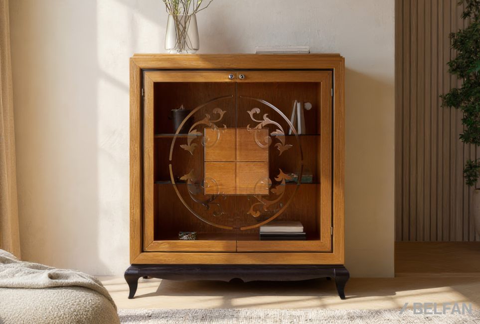 Тумба высокая "Соната" (стекло) массив и шпон дуба 1