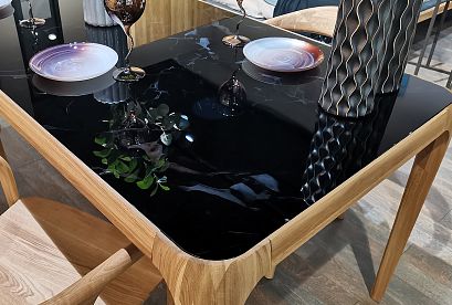 Стол обеденный "Бергамо"; стекло мрамор; 1614x864; дуб натуральный