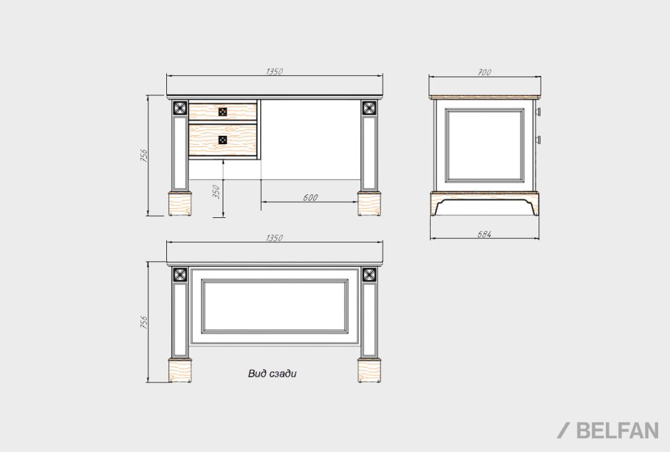 Стол письменный "Brianson" (1 тумба справа) массив и шпон дуба, МДФ 5