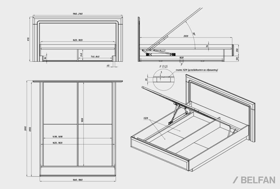 Кровать "Bremen" (узкая) с подъемным механизмом массив дуба 3