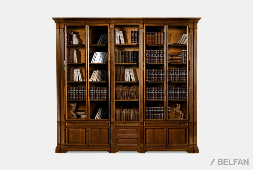 Набор мебели для библиотеки "Престиж-17.13" массив и шпон берёзы 1