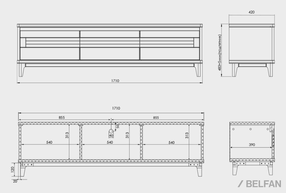 Тумба под ТВ "Wallstreet" 170 массив дуба, МДФ 2