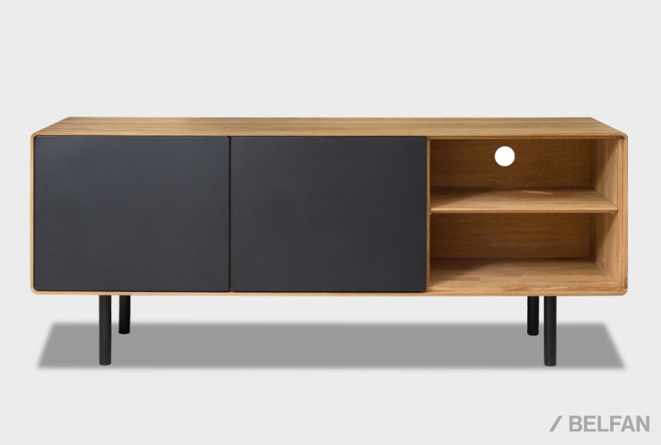 Тумба под ТВ высокая "Норман" 3 с нишей (правая) массив дуба, МДФ, металл 1