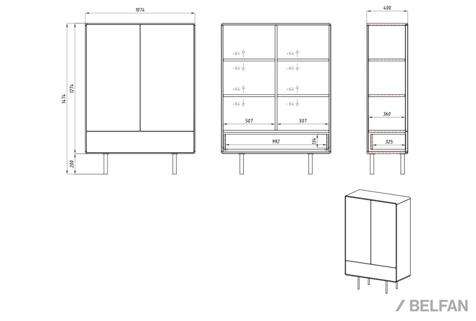 Тумба высокая "Норман" 2 массив дуба, МДФ, металл 2