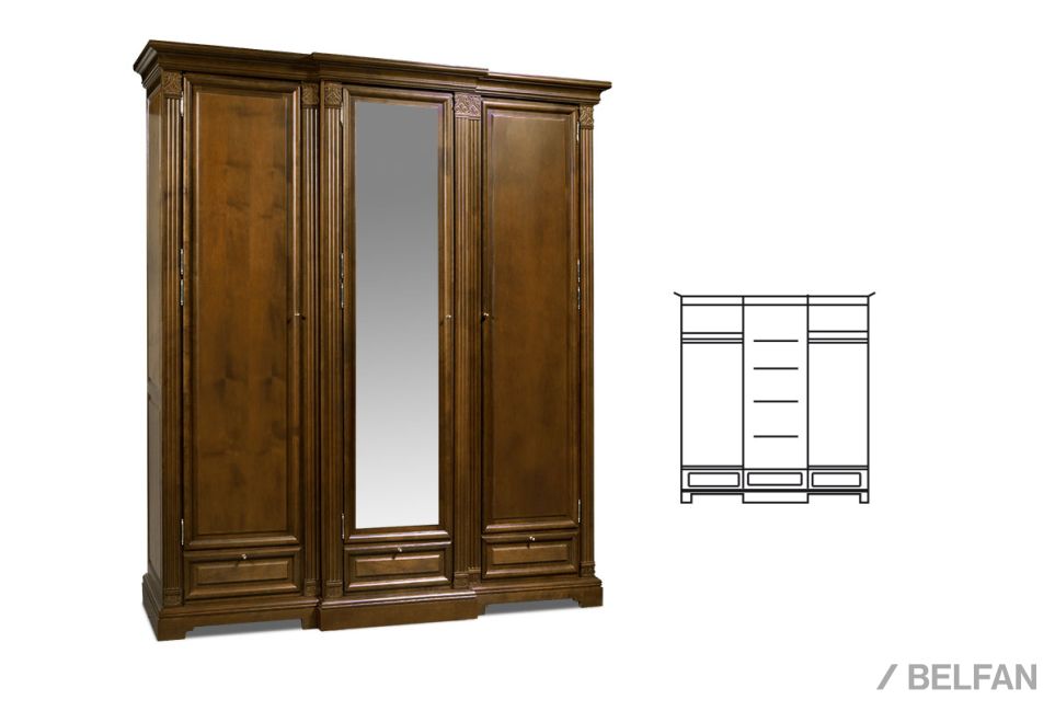 Шкаф для платья и белья "Престиж" 23 массив и шпон берёзы 1