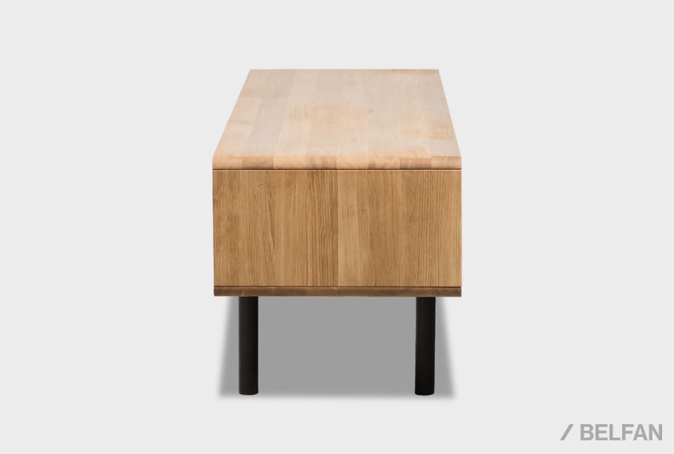 Тумба под ТВ низкая "Норман" 3 с нишей (правая) массив дуба, МДФ, металл 3