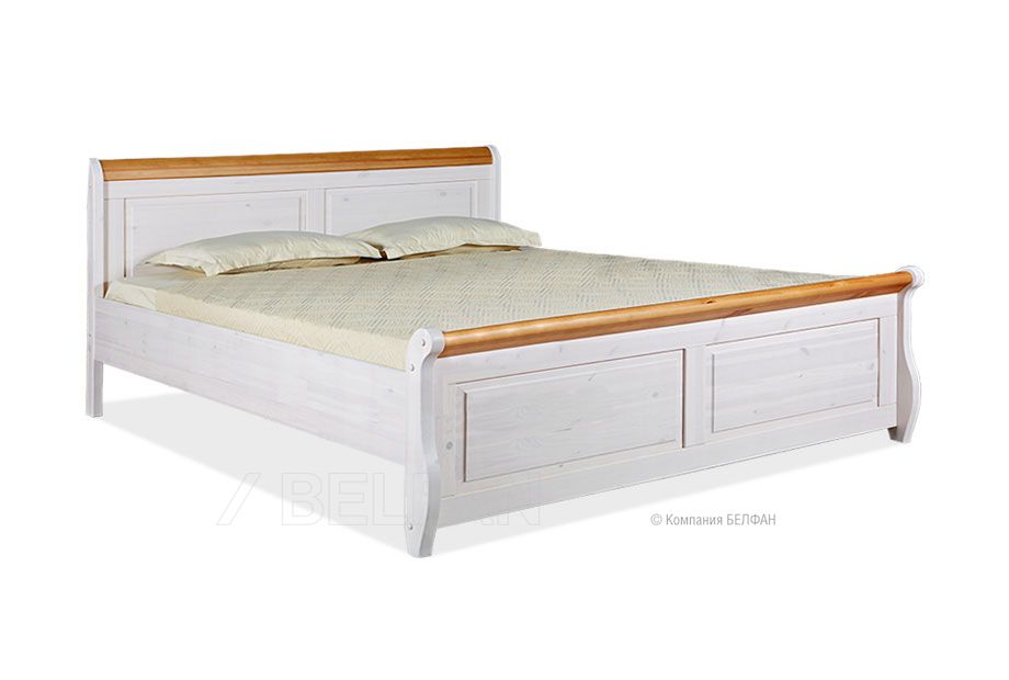 Кровать двуспальная "Мальта-М" 180 (без ящиков); без основания, без матраса; (1800x2000); белый воск+антик