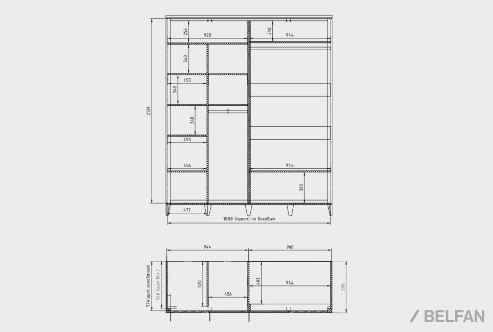 Шкаф для одежды 4-х дверный "Dakota" (с зеркалом) массив и шпон дуба, МДФ 5