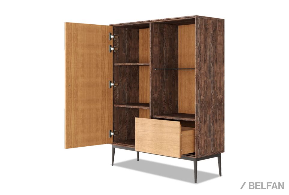 Тумба высокая "Монреаль" (стекло) массив и шпон дуба, МДФ, металл 2