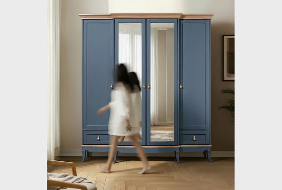 Шкаф для одежды 4-х дв. "Стюарт" (с зеркалом) массив и шпон дуба 6