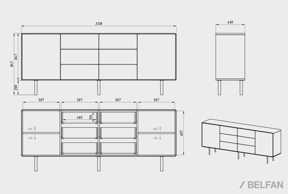 Тумба "Норман" 4 (с ящиками) массив дуба, МДФ, металл 2