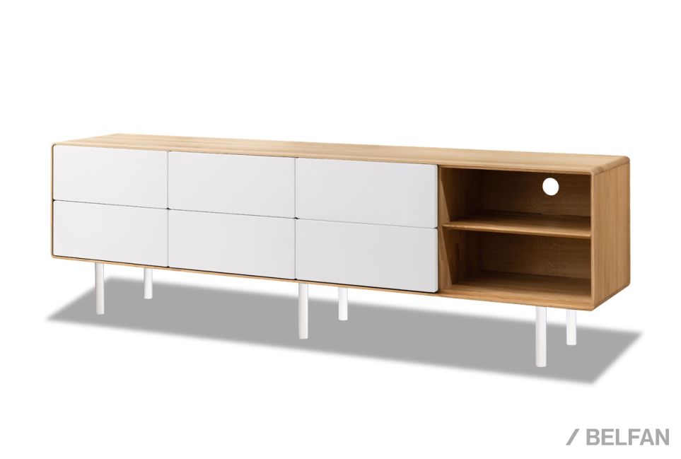 Тумба под ТВ высокая "Norman" 4 с нишей (правая) массив дуба, МДФ, металл 2