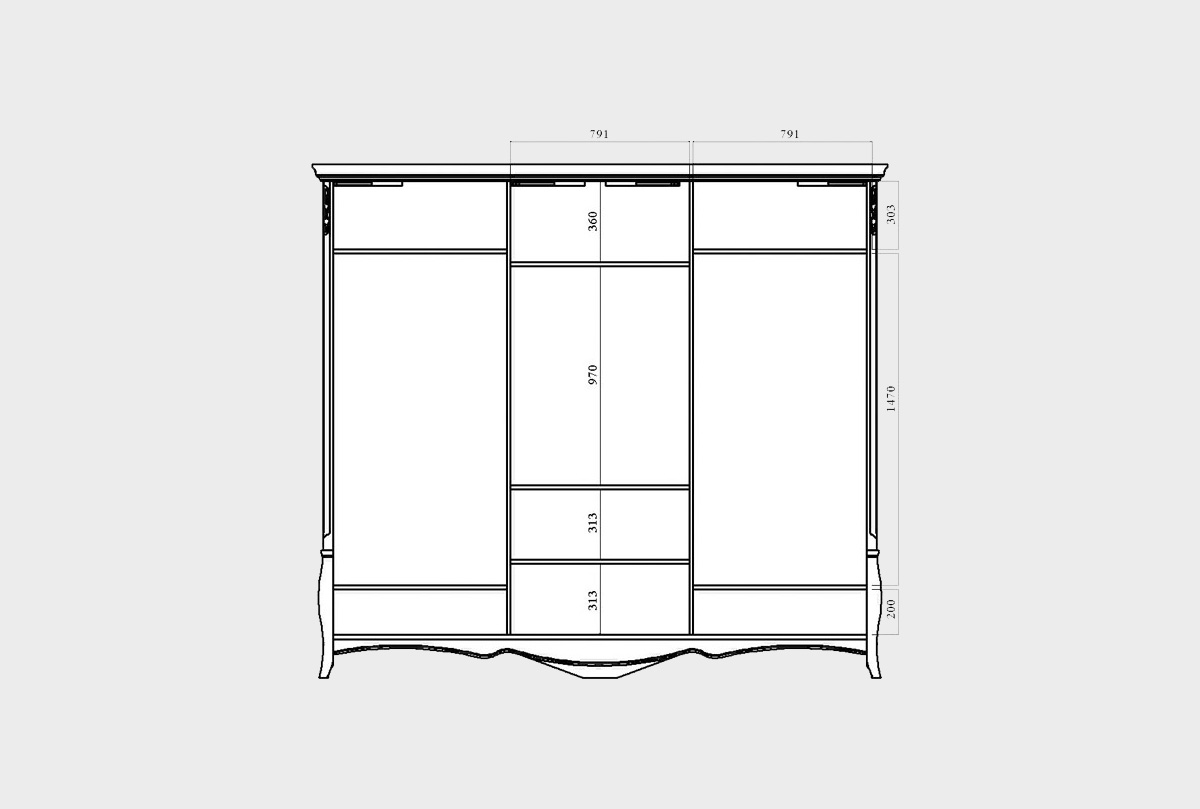 Шкаф-купе для одежды 3-х дв. "Трио" (с зеркалом) массив и шпон дуба 7