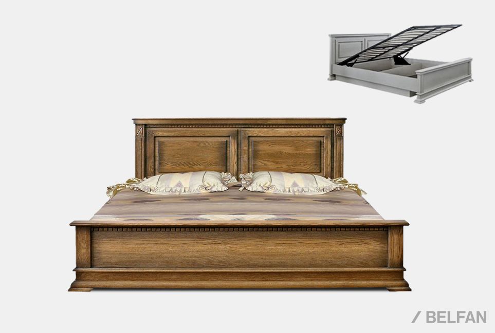 Кровать "Верди Люкс" (низкое изножье) с подъемным механизмом массив и шпон дуба 1
