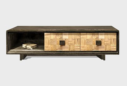 Тумба под ТВ "Cube Design" 3; фасад "шашки"; *А-008.123; ящик справа; графит, бейц-масло