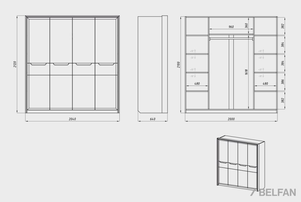 Шкаф для одежды 4-х дверный "Бремен" массив дуба 6