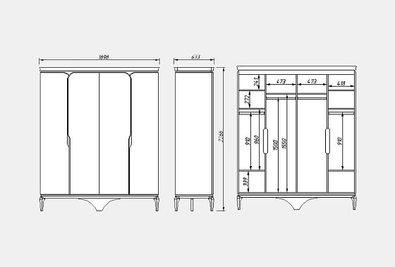 Шкаф для одежды 4-х дверный "Алекса" массив и шпон дуба, МДФ 5