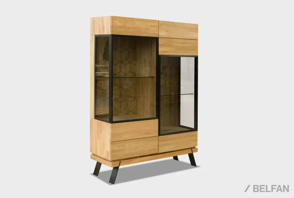 Тумба высокая "Этна" (стекло) массив дуба, металл 1
