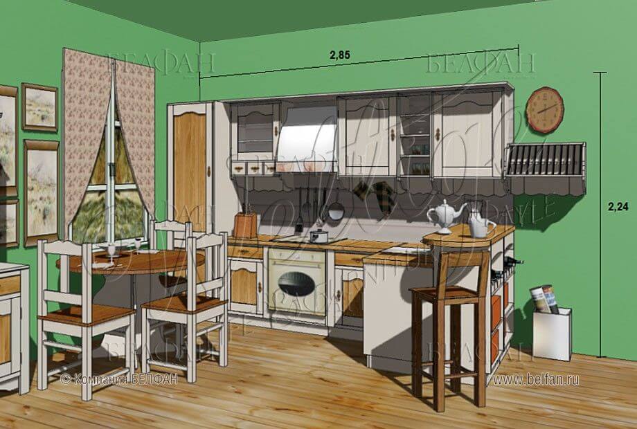 Интерьер кухни в зелено-коричневых цветах
