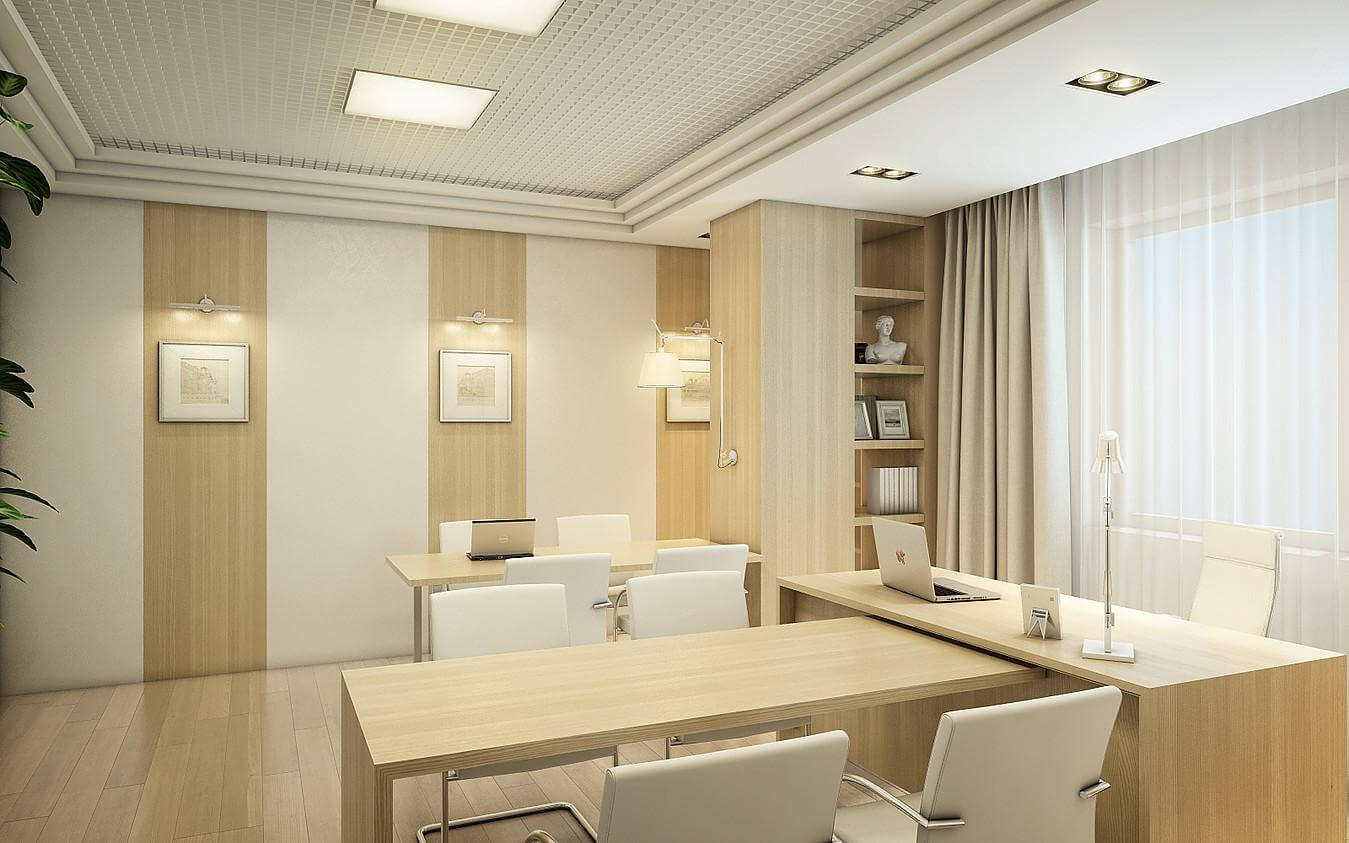Отделка кабинета в бежевых тонах