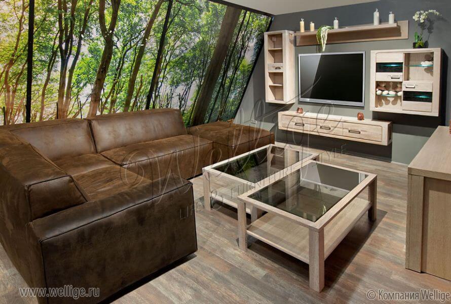 Интерьер гостиной в бело-коричневых тонах