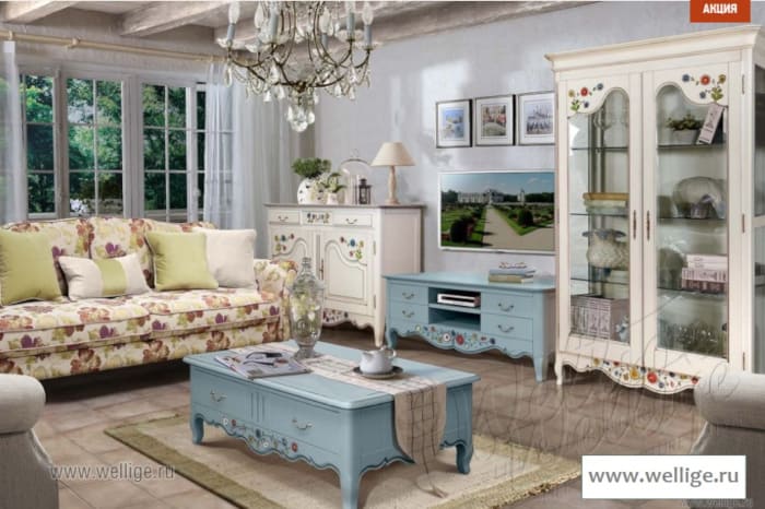 Цвет и дизайн гостиной в стиле прованс