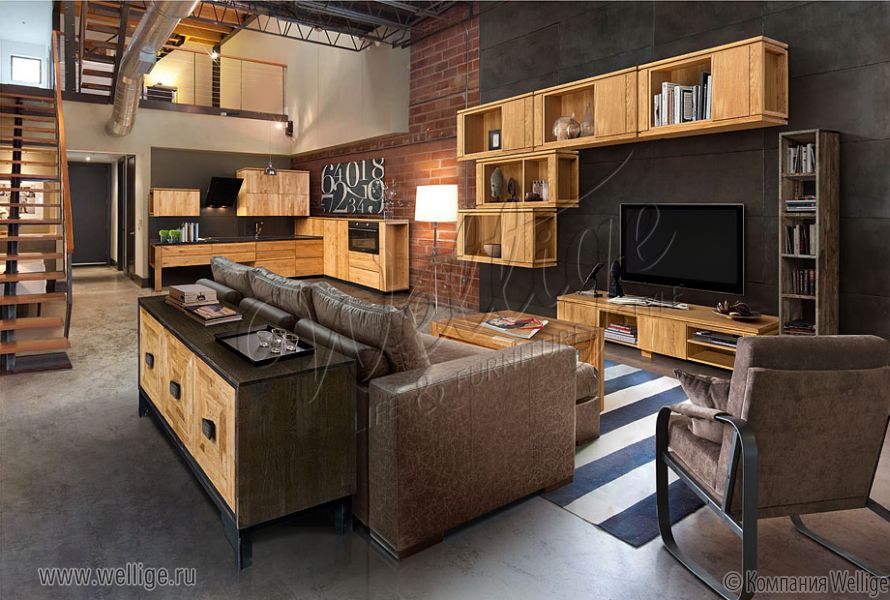 Интерьер гостиной в стиле лофт Интерьер гостиной в стиле лофт