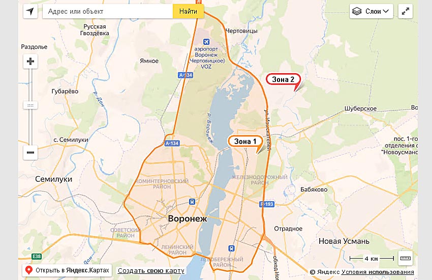 Карта доставки - Воронеж